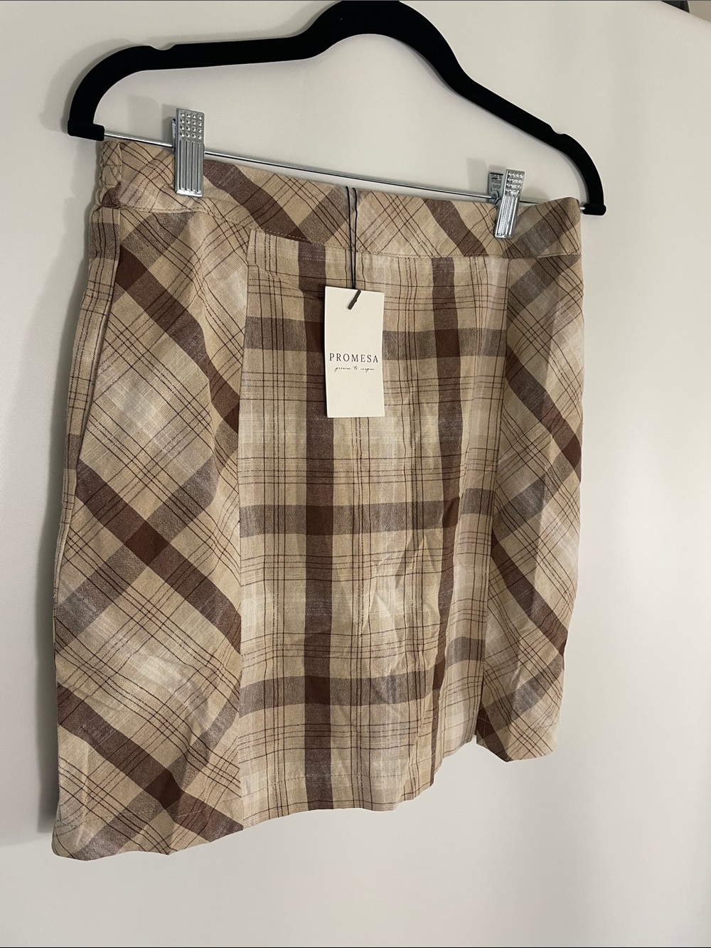 Promesa Brown and Beige Plaid Mini Skirt
